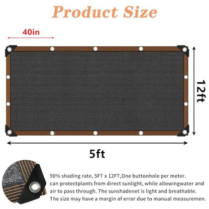 Shade Cloth for Plants Greenhouse, 80-90% Sunblock Shade Sails for Outdoor Garden Pergola Patio Lawn, Sun Protection Screens for Kennel Chicken Coop Easier to Hang Neting Cover, 5x12 FT - size: 5'x12'