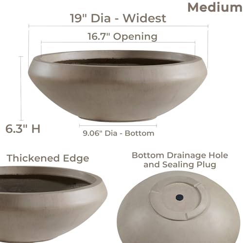 19" Dia x 6.3" H Weathered Concrete Bowl Planter, Large Succulent Pot - color: Natural, size: Medium
