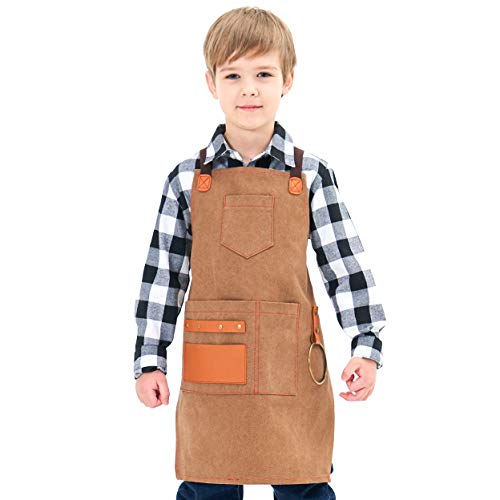 NEOVIVA Work Apron for Kid Boys with Pockets,Canvas Tool Apron for Kids - color: Golden Rod