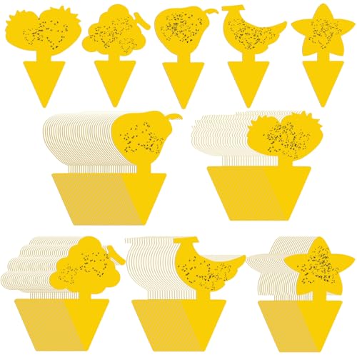 Qualirey 200 Sheets Fruit Fly Sticky Traps for Fruit Fly Gnat Trap for House Indoors Sticky Traps Catcher for Gnats Fungus Gnats Mosquito Catcher for Kitchen Outdoor Plants (Cute Style, Yellow) - color: Yellow, size: Cute Style