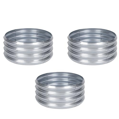 PINPON 3-Pack Galvanized Garden Bed 2x2x1ft Round Planter & Fire Pit Ring - size: 3P-2x2x1ft
