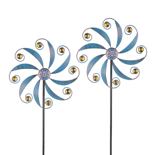 Stargarden 2Pack Wind Spinner, Outdoor Wind Sculptures - color: Small-blue-2