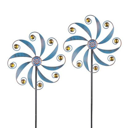 Stargarden 2Pack Wind Spinner, Outdoor Wind Sculptures - color: Small-blue-2