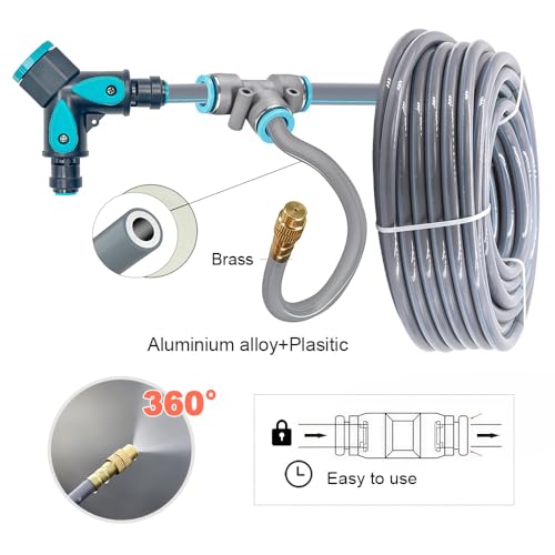 Drip Irrigation System, 66Ft 5/16 Inch Hose, 20 Adjustable Copper Nozzles, Automatic Atomizing Watering Kit for Greenhouse, Outdoor, Raised Bed, Lawn - size: 66FT