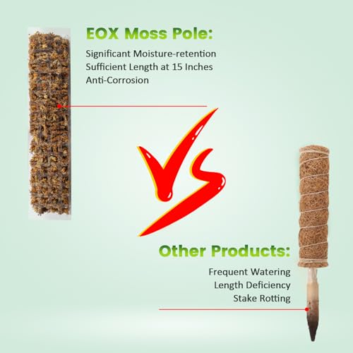 EOX Plastic Moss Pole Kit for Monstera, 15-Inch, 4-Pack, 5.3oz Moss