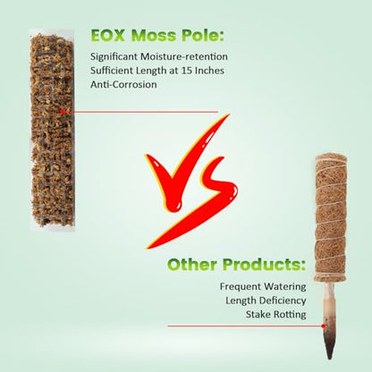 EOX Plastic Moss Pole Kit for Monstera, 15-Inch, 4-Pack, 5.3oz Moss