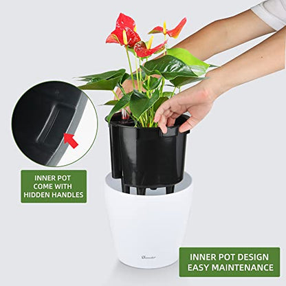 Dexceder 9x8 Self Watering Planter (White High Gloss) - color: Ceramic White, size: 9x8