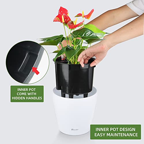 Dexceder 9x8 Self Watering Planter (White High Gloss) - color: Ceramic White, size: 9x8