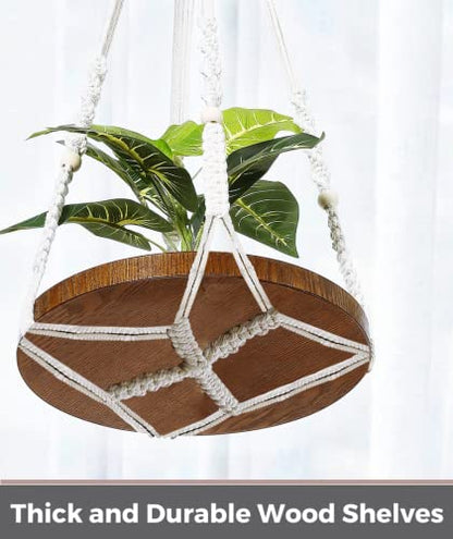 2 Pack Macrame Plant Hanger, Hanging Plant Shelf (12" + 10") - color: Beige, size: 2-Pack, 1-Tier