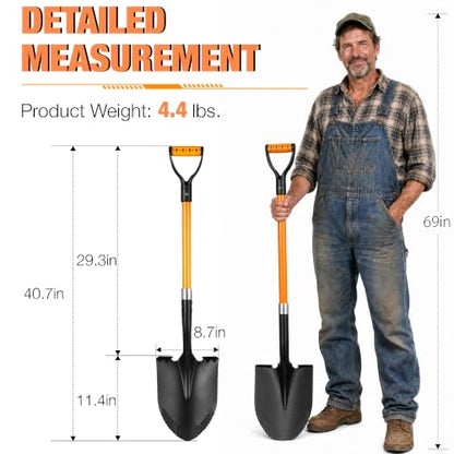 41-Inch Round Point Heavy Duty Digging Shovel, Fiberglass Handle with D-Grip & Serrated Alloy Steel Head, Ideal for for Garden, Construction, Masonry, and General Digging in Soil, Dirt & Gravel - size: 41 inch