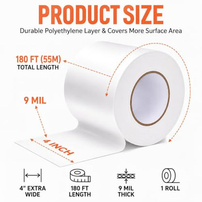 4" x 180' Vapor Barrier Tape, 9 Mil White Polyethylene Insulation Tape - size: 1 Pack
