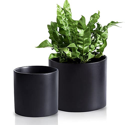 Nihow Ceramic Plant Pots with Drainage for Indoor Plants, 5 & 7 Inch,Black - color: Black