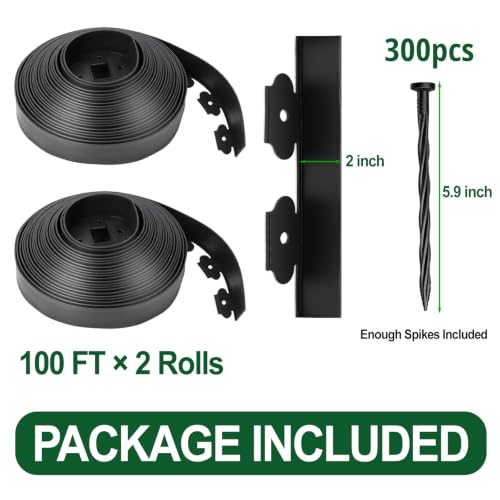 Landscape Edging Border, 2 in x 200 ft No Dig Garden Border, 300 Spikes - size: 200FT-2inch