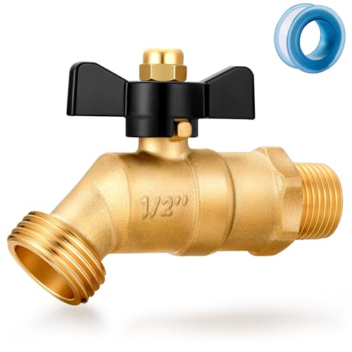 Brass Ball Valve Full Flow Male Hose Bibb 1/2" Male NPT inlet Connection with 3/4" GHT water hose outlet Heavy-Brass Faucet for gardens and patios (Butterfly Handle) - color: 1/2 inlet Butterfly Handle