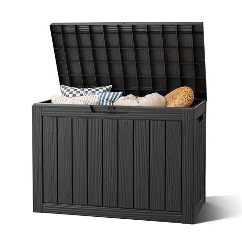 Waterproof Outdoor Storage Box, Resin Patio Bin,50 Gal,Black - color: Striped Black, style: 50 Gallon