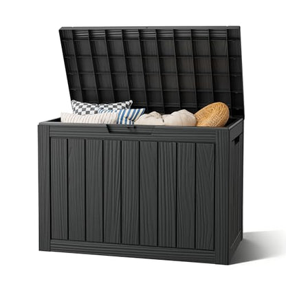 Waterproof Outdoor Storage Box, Resin Patio Bin,50 Gal,Black - color: Striped Black, style: 50 Gallon
