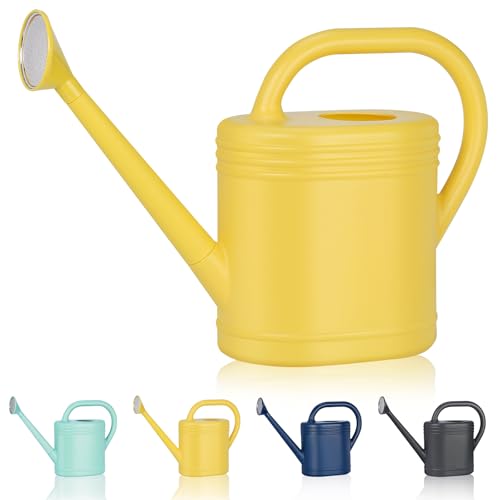 2 Gallon Watering Can for Indoor Plants, Garden Watering Cans for Outdoor Plant House Flower, Modern Plant Watering Can Large Long Spout with Sprinkler Head - color: Yellow, size: 2 Gallon