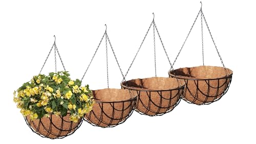 MTB Supply 4 Pack 16 Inch Garden Hanging Baskets Vintage Geo with Coco-Liner for Home Balcony Patio Decoration Outdoor Hanging Planter - size: 16" Geo 4pack