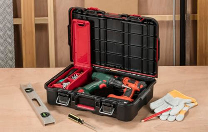 Keter Stack N' Roll Power Tool Case with Removable Dividers - color: Black/Red, size: Power Tool Organizer