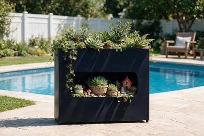 Metal Outdoor Planter Box 36INx12INx28IN - color: Black