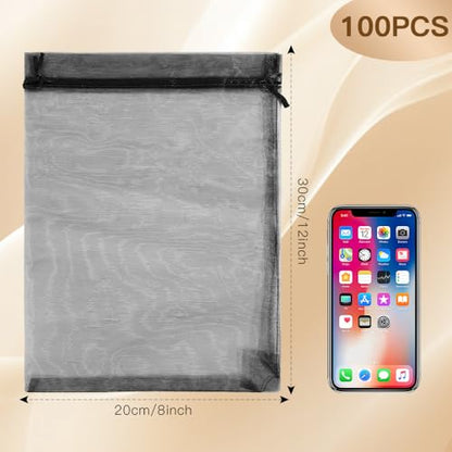 Black Organza Bags, 100 PCS Sheer Mesh Bags Drawstring 8x12 Inch, Large Wedding Gift Party Favor Bag, Mesh Gift Candy Goodie Jewelry Fruit Protection Bag for Bathroom Soaps Makeup Christmas Birthday - color: black-100pcs