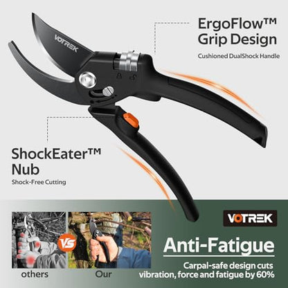 Pruning Shears, Patented Stepless Handle Opening for Any Hands - color: Classic Black