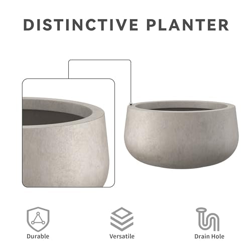 Kante Small Round Bowl Weathered Concrete Planter 11" Dia, Outdoor - color: Weathered Concrete, size: 11.8"w