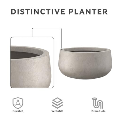 Kante Small Round Bowl Weathered Concrete Planter 11" Dia, Outdoor - color: Weathered Concrete, size: 11.8"w