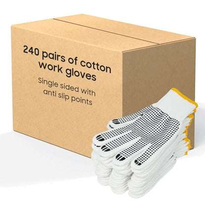 Unisex White Cotton Polyester Knitted Safety Work Gloves, 12/36/240 Pairs - color: Black (240 Pairs) With Dots