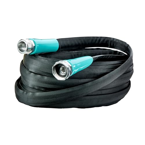 Flat Garden Hose (100 foot x 5/8 inch) Lightweight, Durable Fiber Jacket, Flexible & Kink Free, Non-Expandable Water Hose, Easy Handling in All-Weather Conditions, 700010 by New England Garden Tools - size: 100