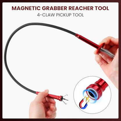 Flexible Grabber Tool, Magnetic 4-Claw Gripper (24", Red) - size: Red Magnetic