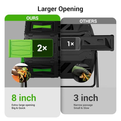 Compost Tumbler, Easy Assemble & Efficient Outdoor Compost Bin, 45 Gallon/170 Liter Large Dual Chamber Rotating Composter for Garden, Kitchen, and Yard Waste, Green Door - color: Green