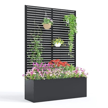 GarveeLife Metal Planter Box with Trellis 71"x47"x16", with Drainage Holes - color: Strips, size: no wheel