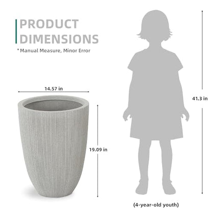 19" Mediterranean Beige Resin Tall Planters with Fluted Texture - color: 19"h-beige Fluted
