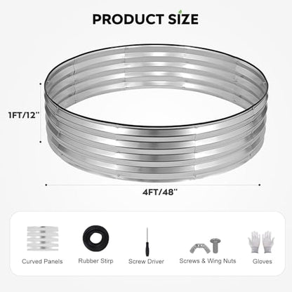 Round Raised Garden Bed, Garden Box 4x4x1ft, Silver, 2 pcs - color: Silver