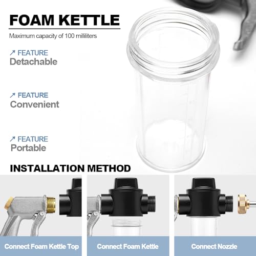 High Pressure Hose Nozzle with Soap Dispenser,Foam Gun Car Wash Sprayer - color: Silver Plus
