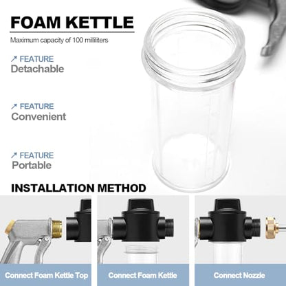 High Pressure Hose Nozzle with Soap Dispenser,Foam Gun Car Wash Sprayer - color: Silver Plus