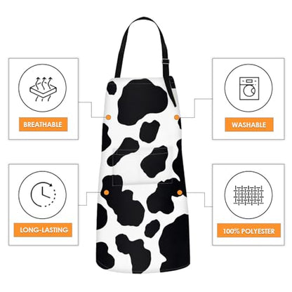Britimes Apron with Pockets, 32x28 inch, for Women Men, Black White Cow - color: Cow Spot