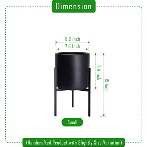 D'vine Dev Cylinder Planter Pot with Metal Stand, Black, 8 in, 96-T-B-1 - color: Black, size: Small 8 Inch
