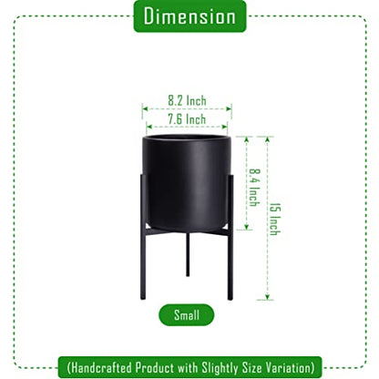 D'vine Dev Cylinder Planter Pot with Metal Stand, Black, 8 in, 96-T-B-1 - color: Black, size: Small 8 Inch