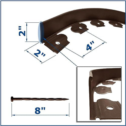 40FT 2Inch High Brown Landscape Edging with 36pcs 8-inch Spikes No Digging Garden Edging Kit, Premium Yard Edging Fence with One Spike per Feet - style: 40FT Brown