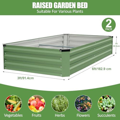 Galvanized Raised Garden Bed Outdoor 2Pack 6x3x1ft Olive Green