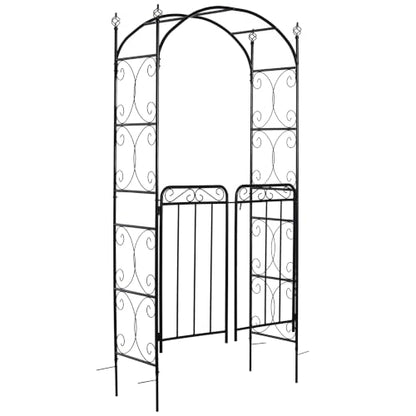 Outsunny 84" Garden Arch Arbor with Gate Metal for Climbing Vines Black