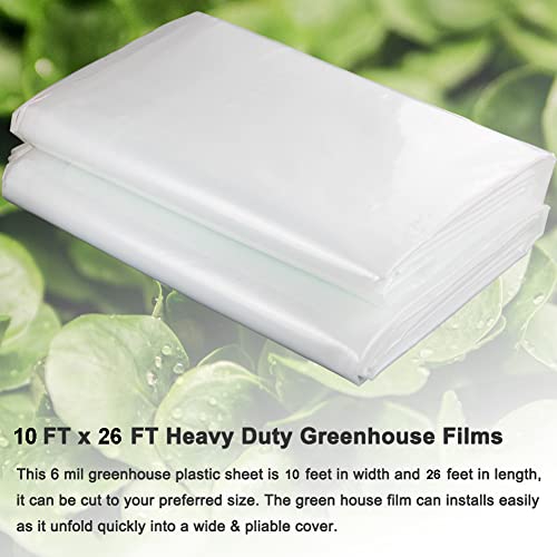 Yowlieu 10' x 26' Clear Greenhouse Plastic Sheeting, 6 Mil UV Resistant Polyethylene Greenhouse Film Hoop Green House Plastic Cover for Farms, Agriculture, Garden - size: 10' x 26' - 1 PCS