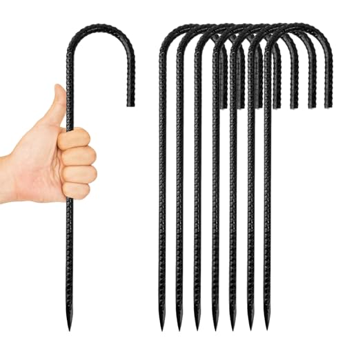 Anothera 8 Pack Steel Rebar Stakes, 12-Inch Heavy Duty J Hook Metal Stake - color: J-Hook, size: 8pcs