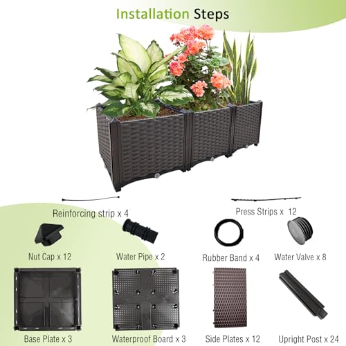 Raised Garden Bed Large Planters for Outdoor Plants Rectangular Elevated Planter Boxes Patio Balcony Deck for Planting Flowers, Vegetables, Tomatoes, and Herbs - color: 47.2"(l)x16"(w)x15"(h)/Brown