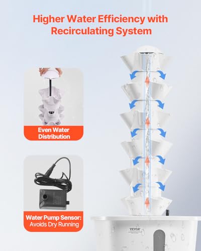 VEVOR Hydroponic Growing System, 30 Pods Vertical 6 Tiers Hydroponic Tower, Home Hydronic Garden with Water Pump & Timer, Water Circulation Plants Germination Kit for Indoor Herbs Fruits & Vegetables