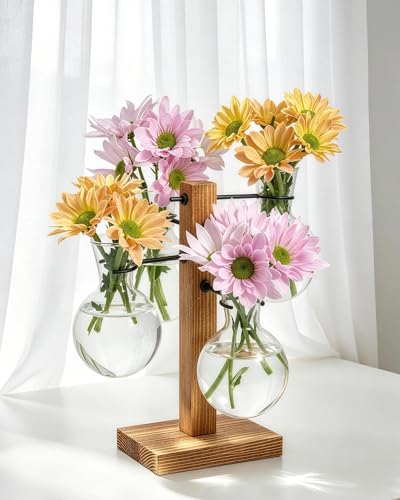 Plant Propagation Stations with Wood Stand, 4 Vases Bulb Shape - color: Bulb