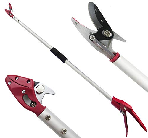 4FT Long Reach Pruner and Fruit Picker with Cut & Hold Feature, Lightweight 1.1lb Aluminum Pole with 90° Rotating Head, High Carbon Steel Sharp Blade, Ergonomic Tree Trimmer for High Branches - size: 4 Feet Cut and hold pruner