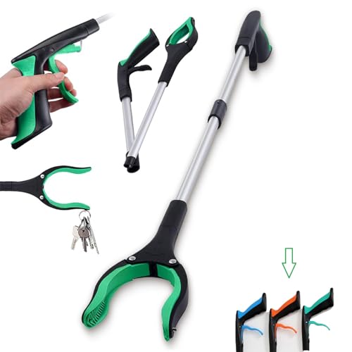 32" Grabber Reacher Tool, Foldable Reacher Grabber Pickup Tool with 360° Rotating Jaw & Magnet, Heavy Duty Pick Up Stick Grabbers for Seniors, Lightweight Grabbers - color: Green, size: 32''